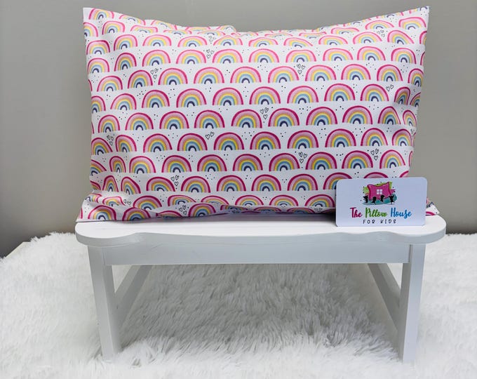 Pastel Rainbow Arches & Hearts Kids Toddler Pillowcase Travel or Comfort Pillow Case Cover