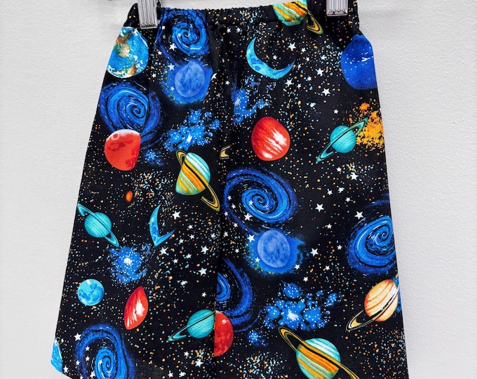 Outer Space Toddler Shorts Boys Cotton Galaxy Solar System Clothes Size 4-5 Handcrafted