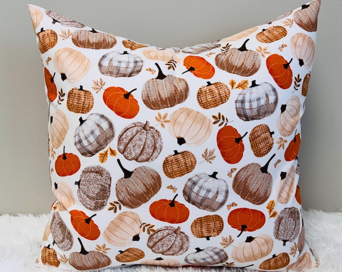 Set of 2 • Rustic Neutral Autumn Pumpkin 18x18 Throw Pillow Covers • Farmhouse Fall Decor
