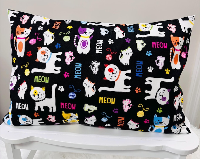 Cartoon Cat Meow Kids Toddler Pillowcase Travel or Comfort Pillow Case Cover