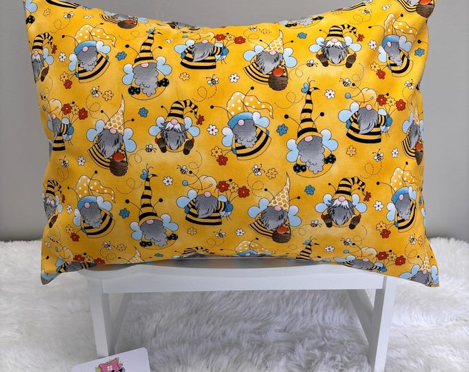 Bee Gnome Toddler Pillowcase Yellow Kids Travel Bedding 10x15 13x18 14x19 Cotton