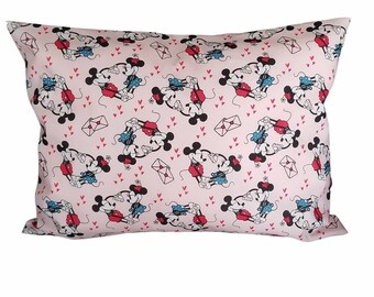 Mickey & Minnie Mouse Travel Pillow Case / Pink Disney Child Pillowcase / Fits 12x16 Toddler Pillow