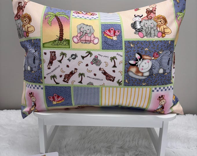 Safari Animal Toddler Pillowcase Pastel Kids Travel Bedding 10x15 13x18 14x19 Cotton