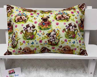 Playful Puppies & Butterflies Kids Toddler Pillowcase Travel or Comfort Pillow Case Cover