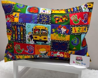School Bus Toddler Pillowcase Kids Crayon Travel Bedding 10x15 13x18 14x19 Cotton Pillow Case