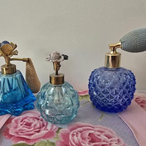 Set of 3 Blue Vintage Perfume Bottles