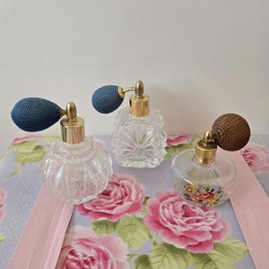 Set of 3 Clear Vintage Perfume Bottles with Atomizers