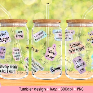 16oz Glass Can Png, Affirmations Png, Self Lover Libbey Can Glass 16 oz, Positive Quotes Tumbler Png, Glass Can Png
