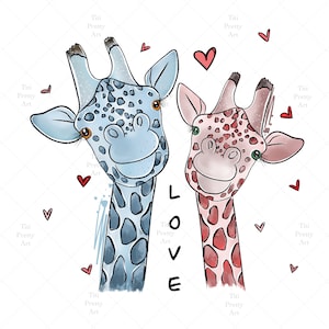 Design de sublimação de amor girafa fofo PNG, amor animal, dia dos namorados PNG, casal girafa, desenhado à mão, download digital