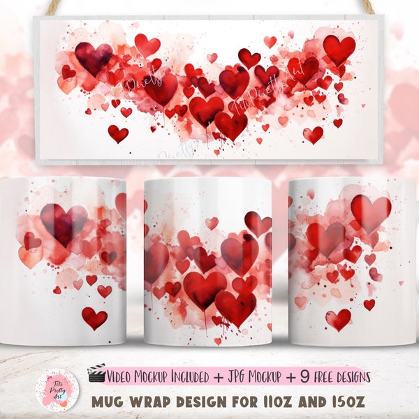 Valentinstag Becher Wrap Sublimationsdesign, Vollverpackungsbecher 150z, Sublimationsdesigns, digitaler Download, 11 Unzen Bechervorlage