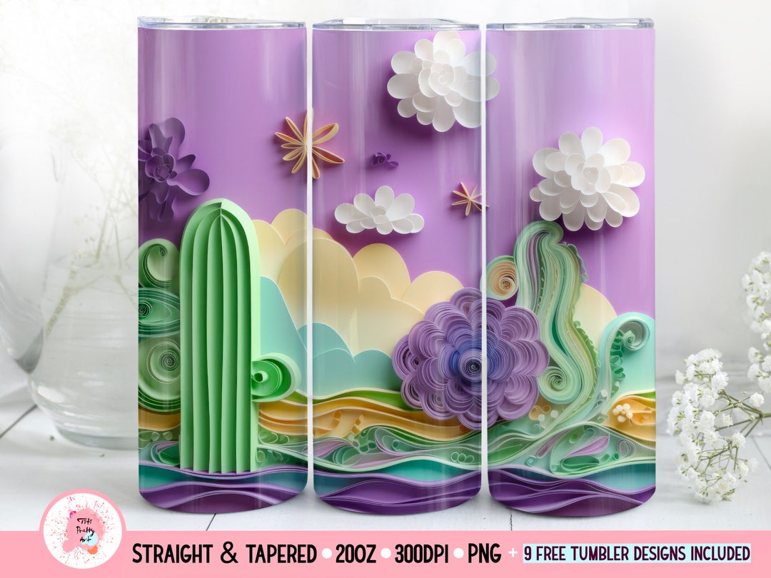 Desert and Cactus 3d Skinny Tumbler Wrap for 20 Oz Sublimation Design ...