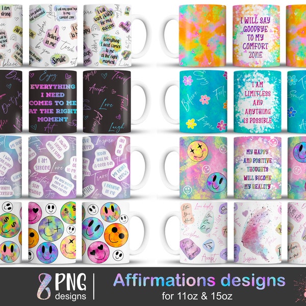 15 oz Mug Template, Sublimation Blank, Mental Health Png, Daily Affirmations, Inspirational Png, Sublimation Mug Wrap, Best Selling Png