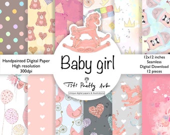 Scrapbooking, Decoupage Paper, Baby Photo Album, Purple Background, Digital Paper Pack, Baby Digital Paper, Pastel Digital Paper