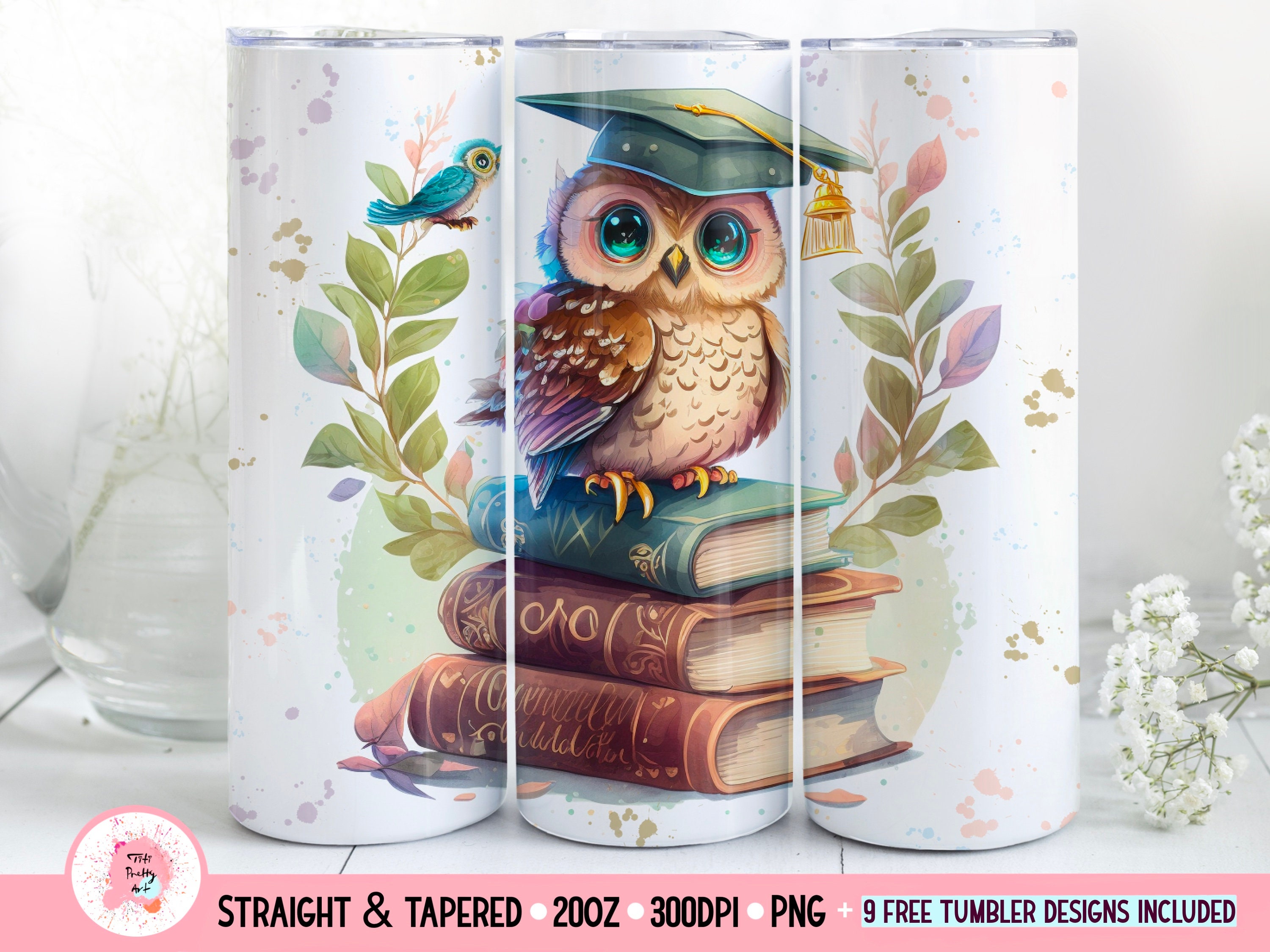 Graduation Skinny Tumbler 20 oz Sublimation Design, Owl Tumbler Wrap, Instant Digital Download, Stra