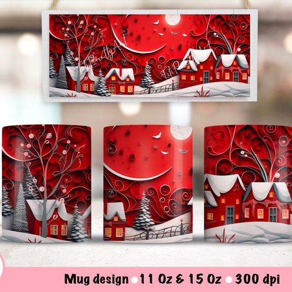 3d Christmas Mug Wrap Sublimation Design, 15 Oz Mug Template, Sublimation Designs, Digital Download, 11 Oz Mug Template