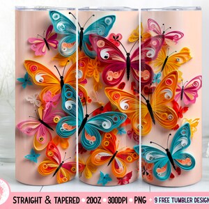 3D Butterfly Skinny Tumbler 20 oz Sublimation Design, 3d Tumbler Wrap, Instant Digital Download, Straight And Tapered Tumbler Wrap PNG