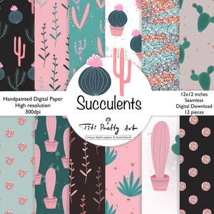 Papieren bloem Svg, planten Svg, Cactus Svg, Cactussen Svg, Vetplanten Svg, Cactus Clipart, Florale Achtergrond, Boho Digitaal Papier, Tuinieren Svg