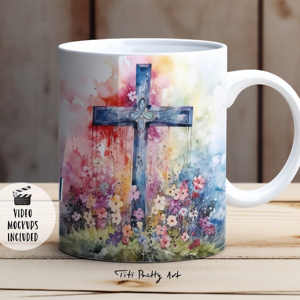 He Is Risen Cross Mug Wrap, Easter Mug Design, Easter Sublimation Designs, Coffee Mug Png, 15 oz Mug Template, Easter Png, Tea Cup Png