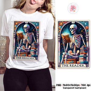 The Book Lover Tarot Card T-shirt Sublimation Png, Funny Tarot Card PNG, Tarot Sublimation, Funny tarot PNG, Tarot Skeleton, Witchy Tarot