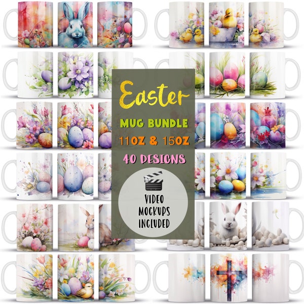 40+ Easter Mug Wrap Mega Bundle Sublimation Design, Easter Bunny 15 Oz Mug Template, Sublimation Blank, Digital Download, 11 Oz Mug Template