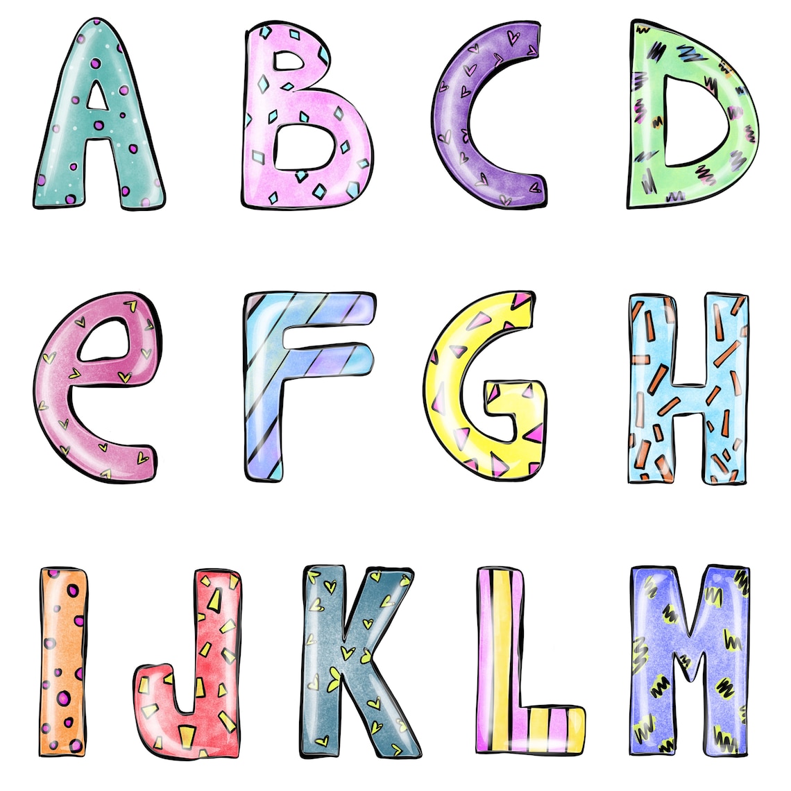 Bunte Alphabet Buchstaben Doodle PNG Alphabet Aufkleber Tie | Etsy
