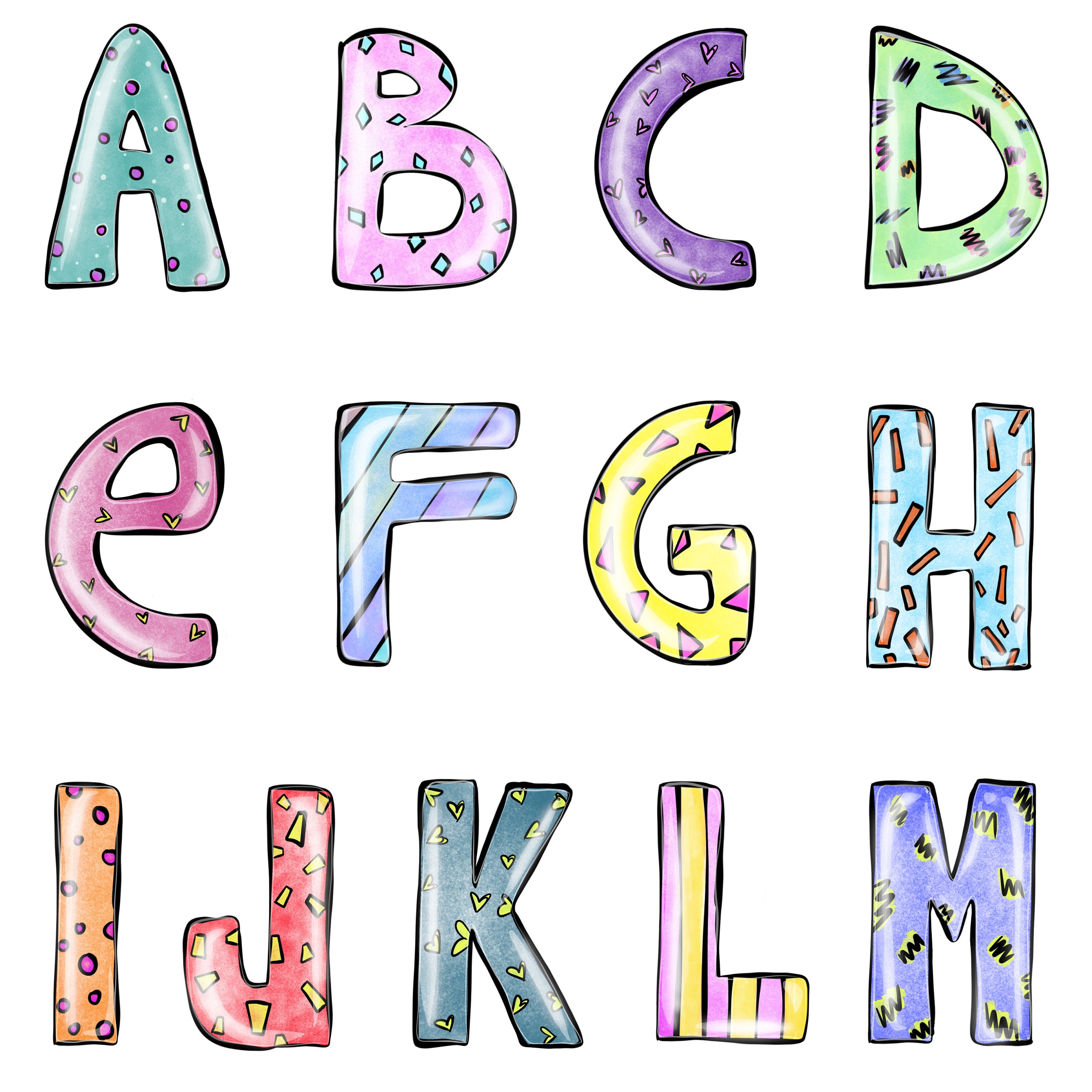Bunte Alphabet Buchstaben Doodle PNG Alphabet Aufkleber Tie - Etsy