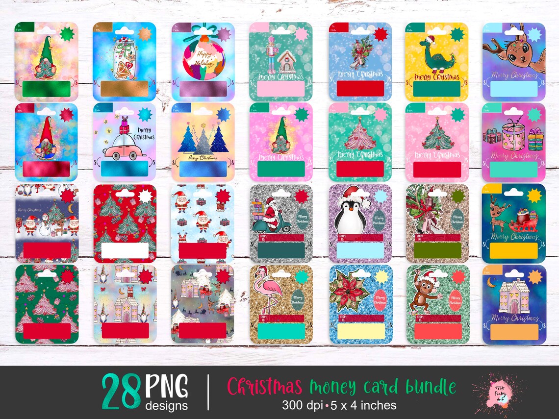 Christmas Money Card PNG Gift Box Money Card Template Gift - Etsy