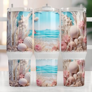 Bicchiere quencher da spiaggia 3D da 40 once, involucro per bicchiere estivo da 40 once, bicchiere con manico da 40 once sotto il mare, bicchiere viola Png, download digitale