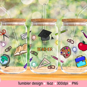 Teacher Png, 16oz Glass Can Png, Teacher Libbey Can Glass 16 oz, Teacher Tumbler Png, Glass Can Png