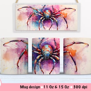 Watercolor Halloween Spider Mug Wrap Sublimation Design, 15 Oz Mug Template, Sublimation Designs, Digital Download, 11 Oz Mug Template