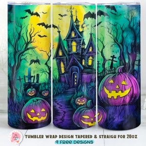 Halloween Town Tumbler 20 oz Sublimation Design, Neon Tumbler, Instant Digital Download, Straight And Tapered Tumbler Wrap PNG