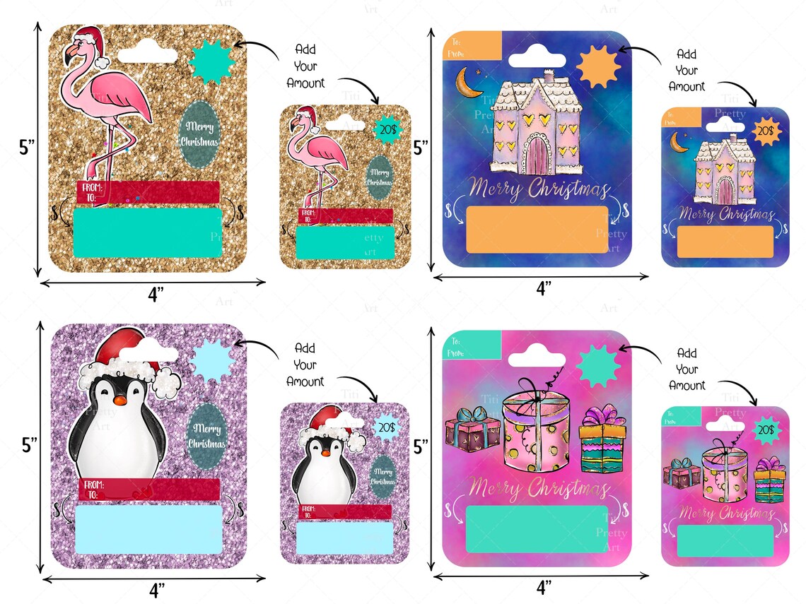 Christmas Money Card PNG Gift Box Money Card Template Gift - Etsy