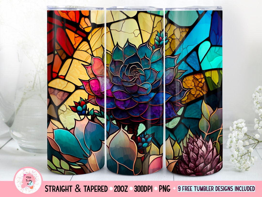 Succulents Stained Glass Skinny Tumbler 20 Oz Sublimation Design ...
