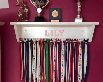 Personalized  Medal Hanger Trophy Shelf - Dowel Bar medal shelf