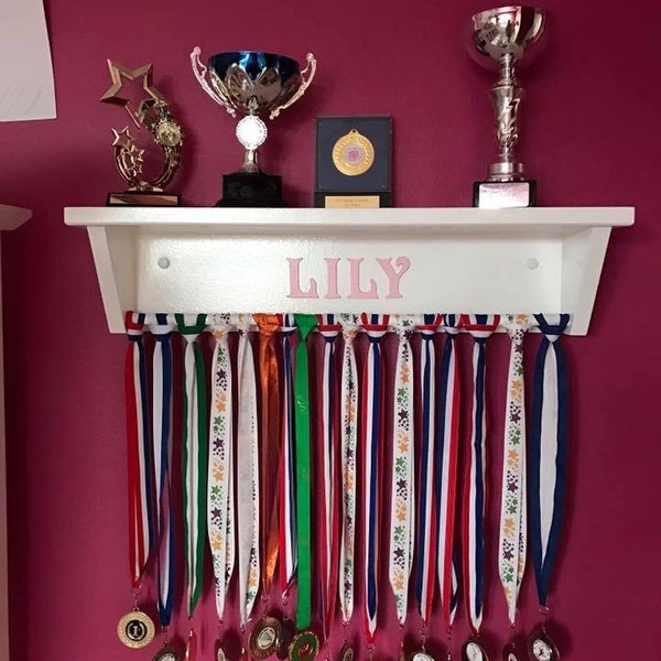 Personalized  Medal Hanger Trophy Shelf - Dowel Bar medal shelf