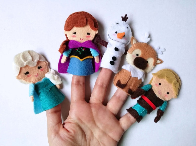 Frozen finger puppet dolls handmade in felt Elsa Anna Olaf Etsy