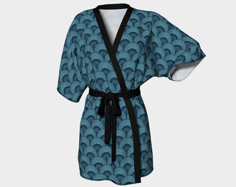 Exotic Butterfly Wings and Scrolls Peignoir Drapey Ladies/' Short Lounging Tie Belt Robe in Soft Jersey Peachskin or Poly Chiffon Fabric