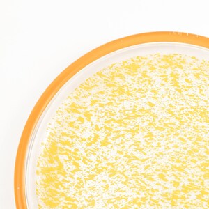 Vintage serving plate splatter glass yellow and Orange| Orange Rim Yellow Splatter Paint | Arcoroc