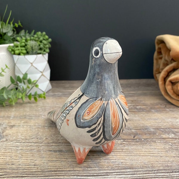 Vintage Mexican pottery parrot hand painted Tonala pottery