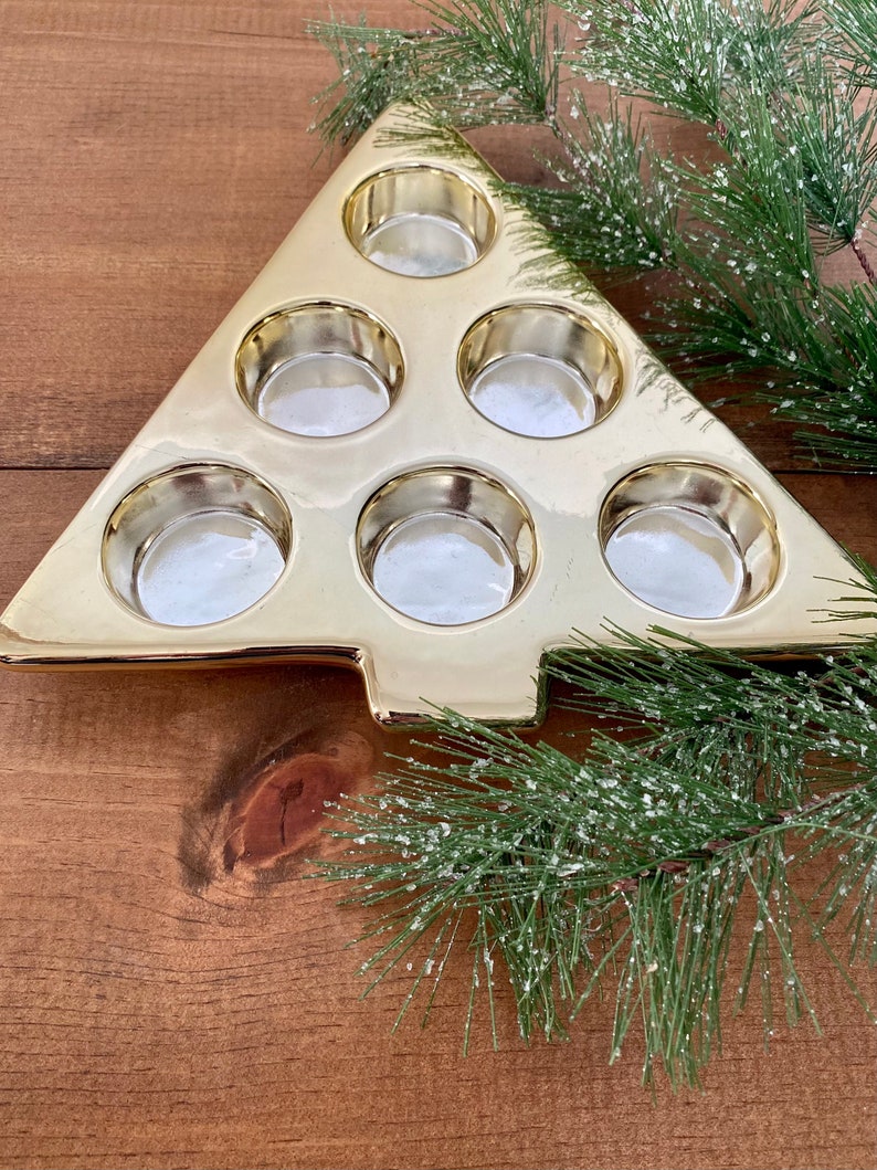 Vintage Christmas Tree Votive Candle Holder Metallic Etsy