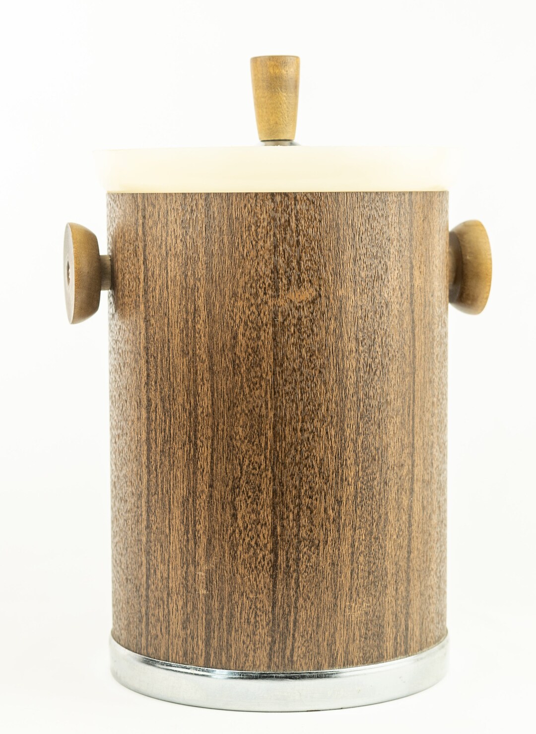 Vintage Tall Woodlooking Kromex Ice Bucket With Lid and Handle Mid