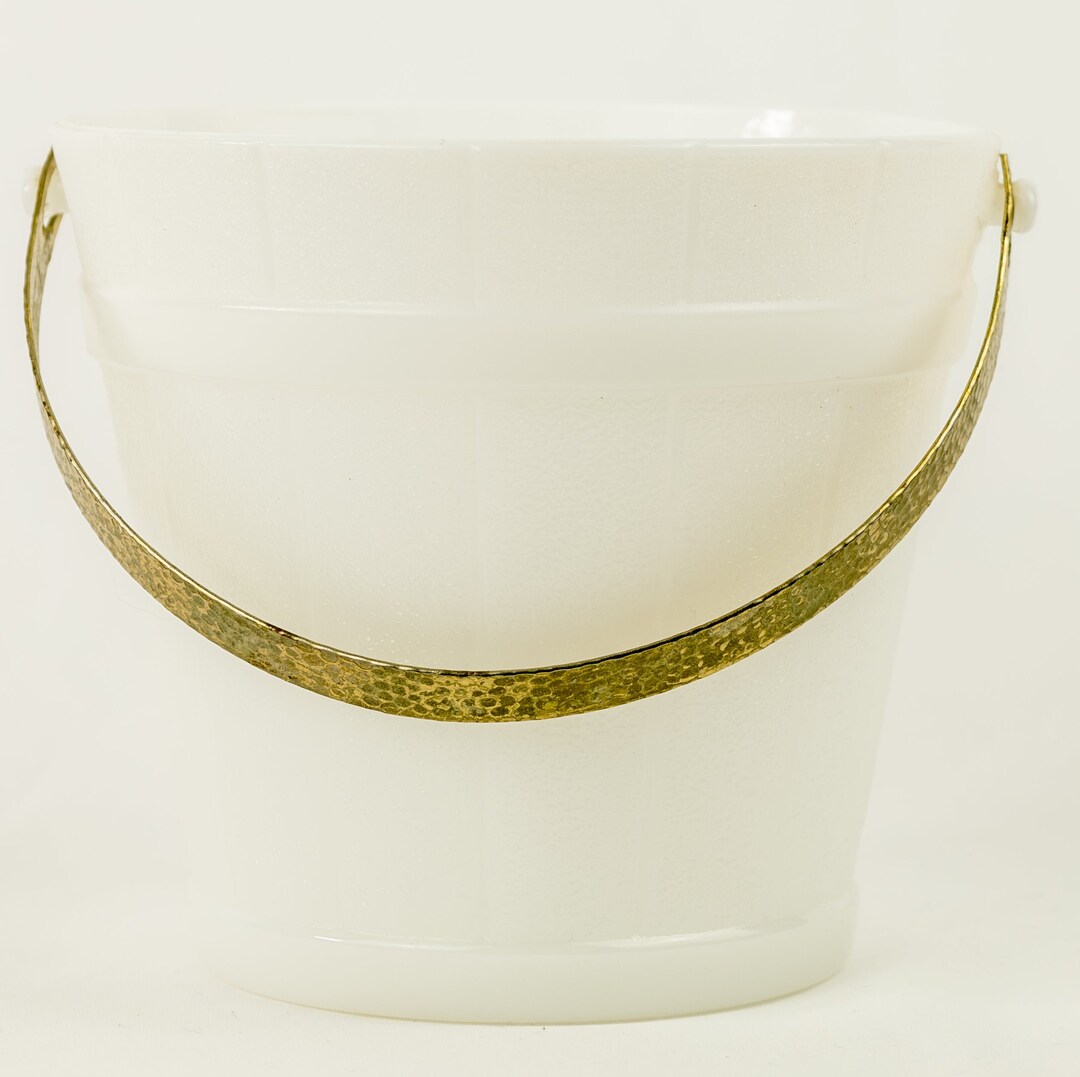 Vintage Milk Glass Ice Bucket With Tongs Mid Century Modern Etsy