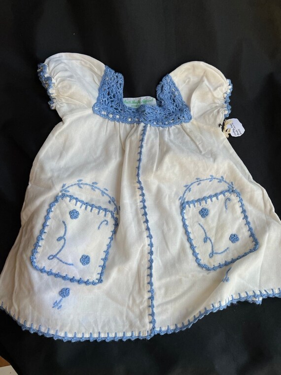 Vintage Handmade crochet and linen baby girls dres