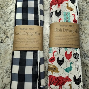 Plaid or farmhouse animals Dish Drying Mat, Dish Drainer, Dish Mat, 3 layer