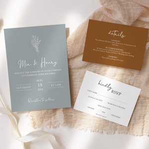 Minimalist Wedding Invitation 3 Piece Template Set, Modern Invite, Simple Editable Invite Template. Template Download, Editable Invitation. image 1