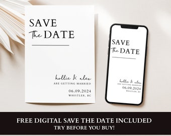 Modern Save the Date Template, Minimalist Editable Wedding Save The Date Template, Modern Electronic Save The Date Template Digital Download