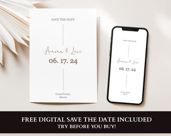 Boho Save the Date Template,  Minimalist Editable Wedding Save The Date Template, Modern Electronic Save The Date Template Digital Download