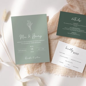 Minimalist Wedding Invitation 3 Piece Template Set, Modern Invite, Simple Editable Invite Template. Template Download, Editable Invitation. image 4