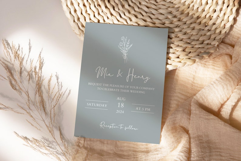 Minimalist Wedding Invitation 3 Piece Template Set, Modern Invite, Simple Editable Invite Template. Template Download, Editable Invitation. image 2