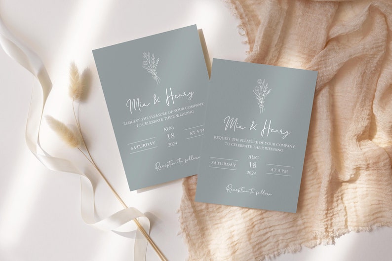 Minimalist Wedding Invitation 3 Piece Template Set, Modern Invite, Simple Editable Invite Template. Template Download, Editable Invitation. image 5